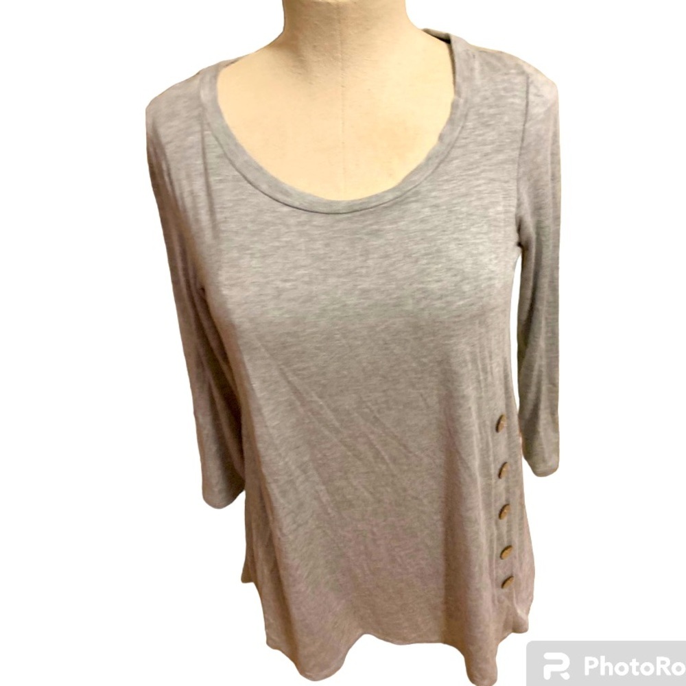 Small, Small, long sleeve gray T shirt type material.